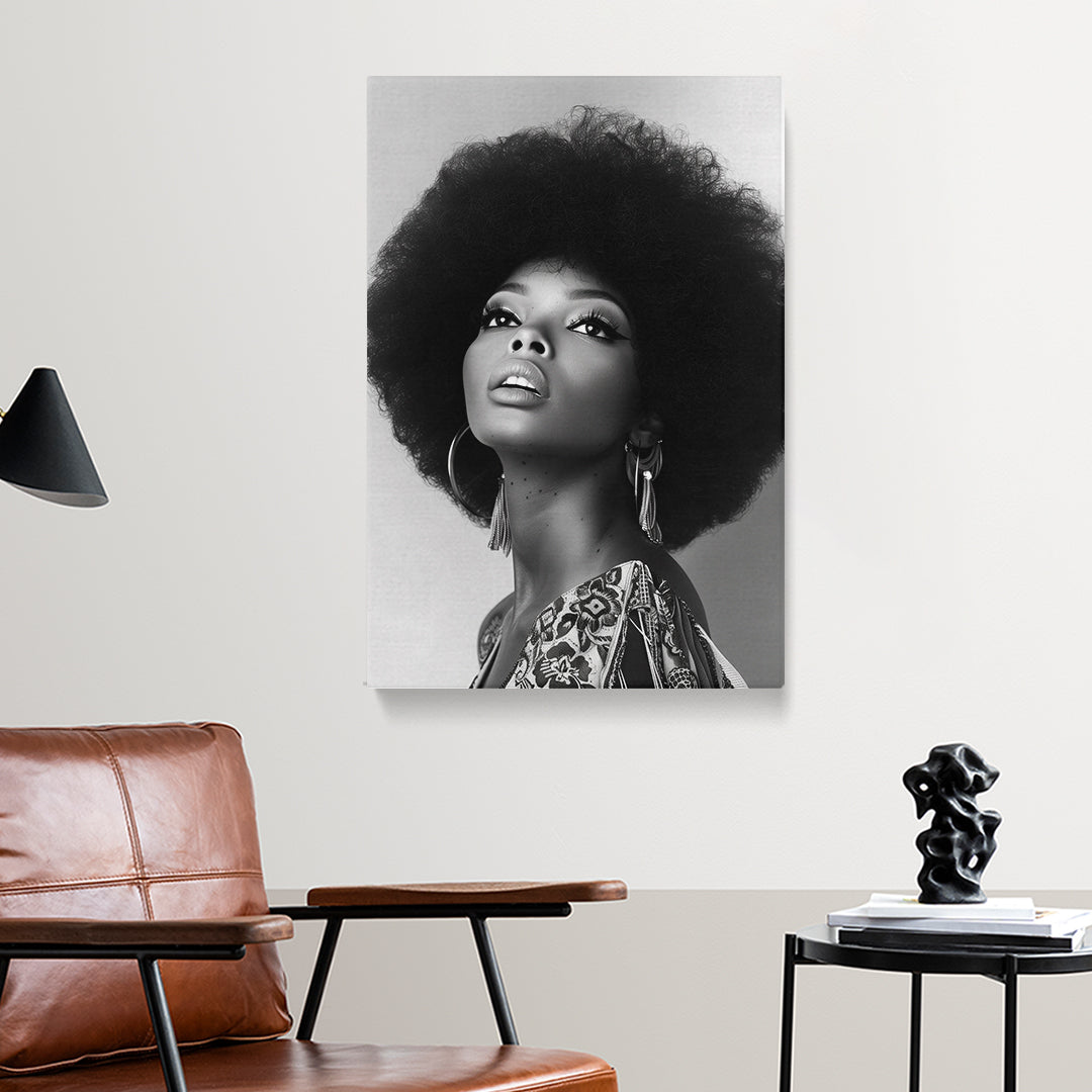 Retro Black and White Afro Woman Canvas Print ArtLexy   