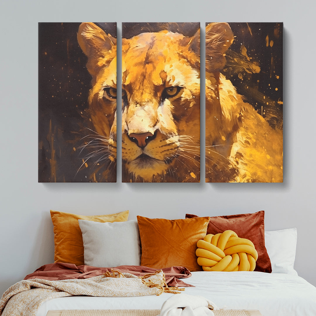 Intense Gaze Lioness Canvas Print ArtLexy 3 Panels 36"x24" inches 