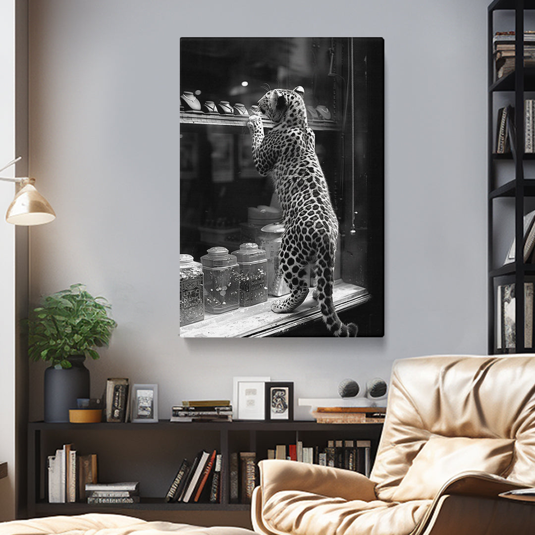 Curious Leopard Window Shopping Canvas Print ArtLexy   
