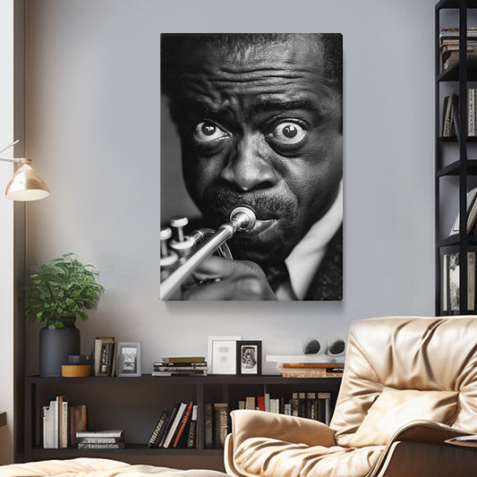 Black and White Trumpet Player Portrait Canvas Print ArtLexy 1 Panel 16"x24" inches 