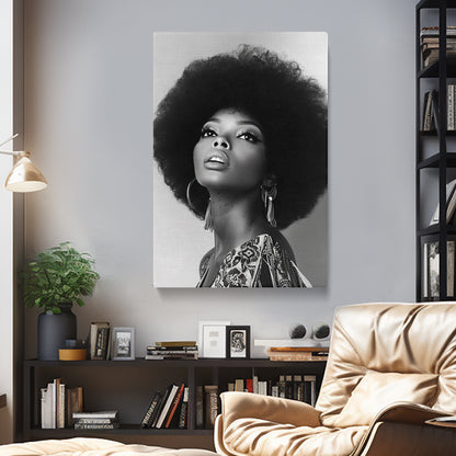 Retro Black and White Afro Woman Canvas Print ArtLexy 1 Panel 16"x24" inches 