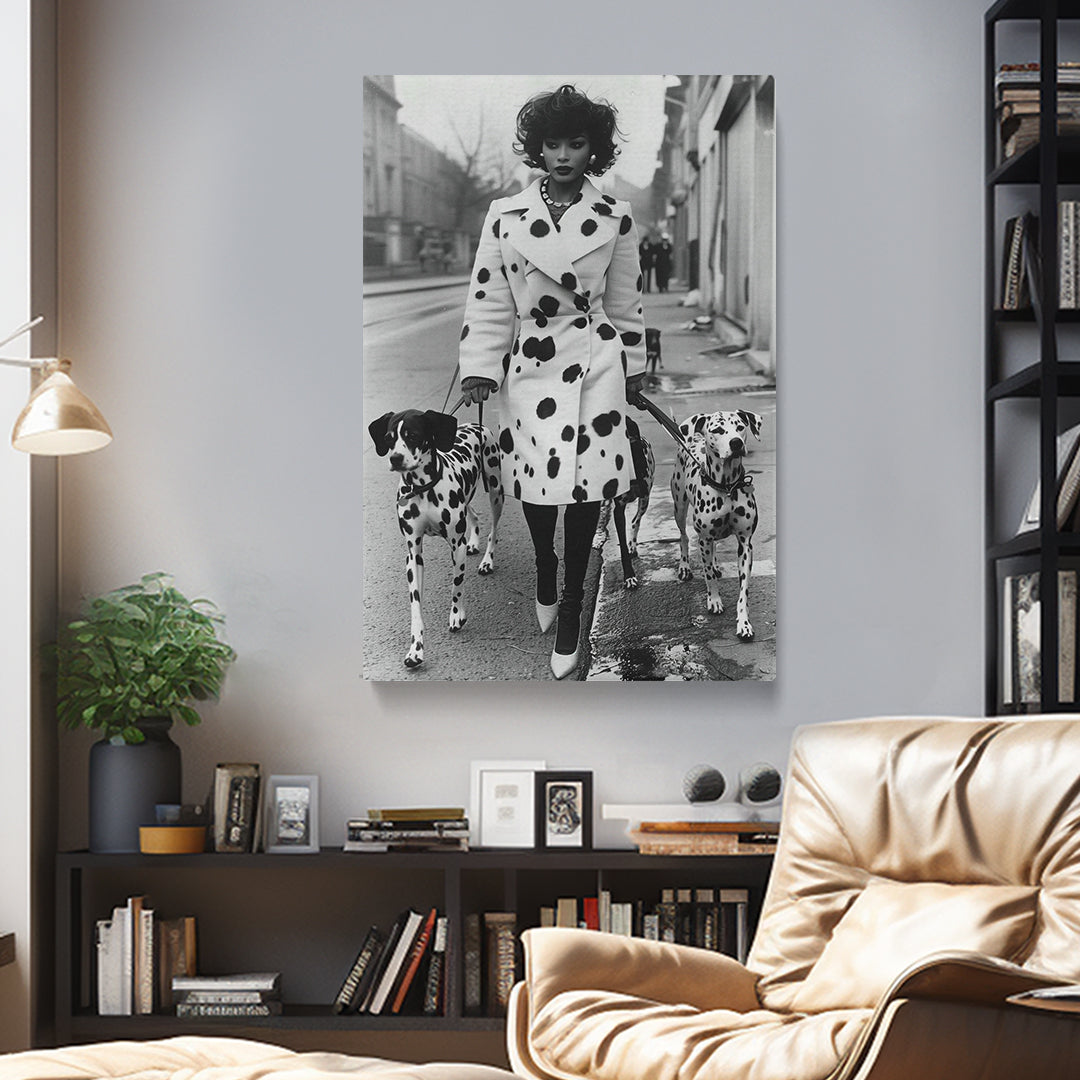 Chic Woman with Dalmatians Canvas Print ArtLexy 1 Panel 16"x24" inches 