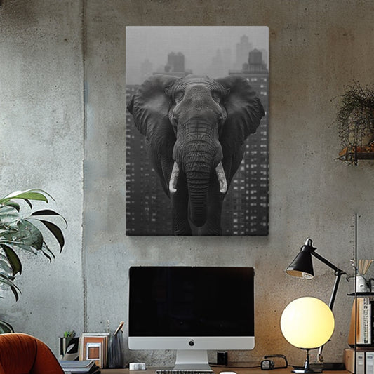 Majestic Elephant in the City Canvas Print ArtLexy 1 Panel 16"x24" inches 