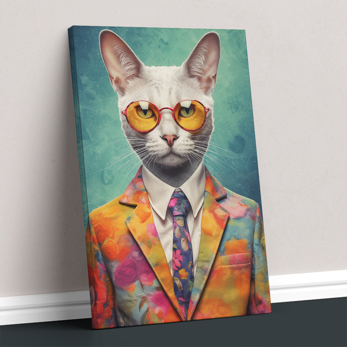 Vibrant Cat in Floral Blazer Canvas Print ArtLexy   