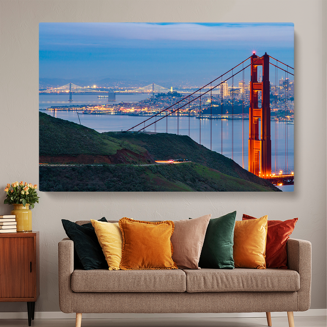 Golden Gate Bay Bridge, Clifornia Cityscape Canvas Print ArtLexy 1 Panel 24"x16" inches