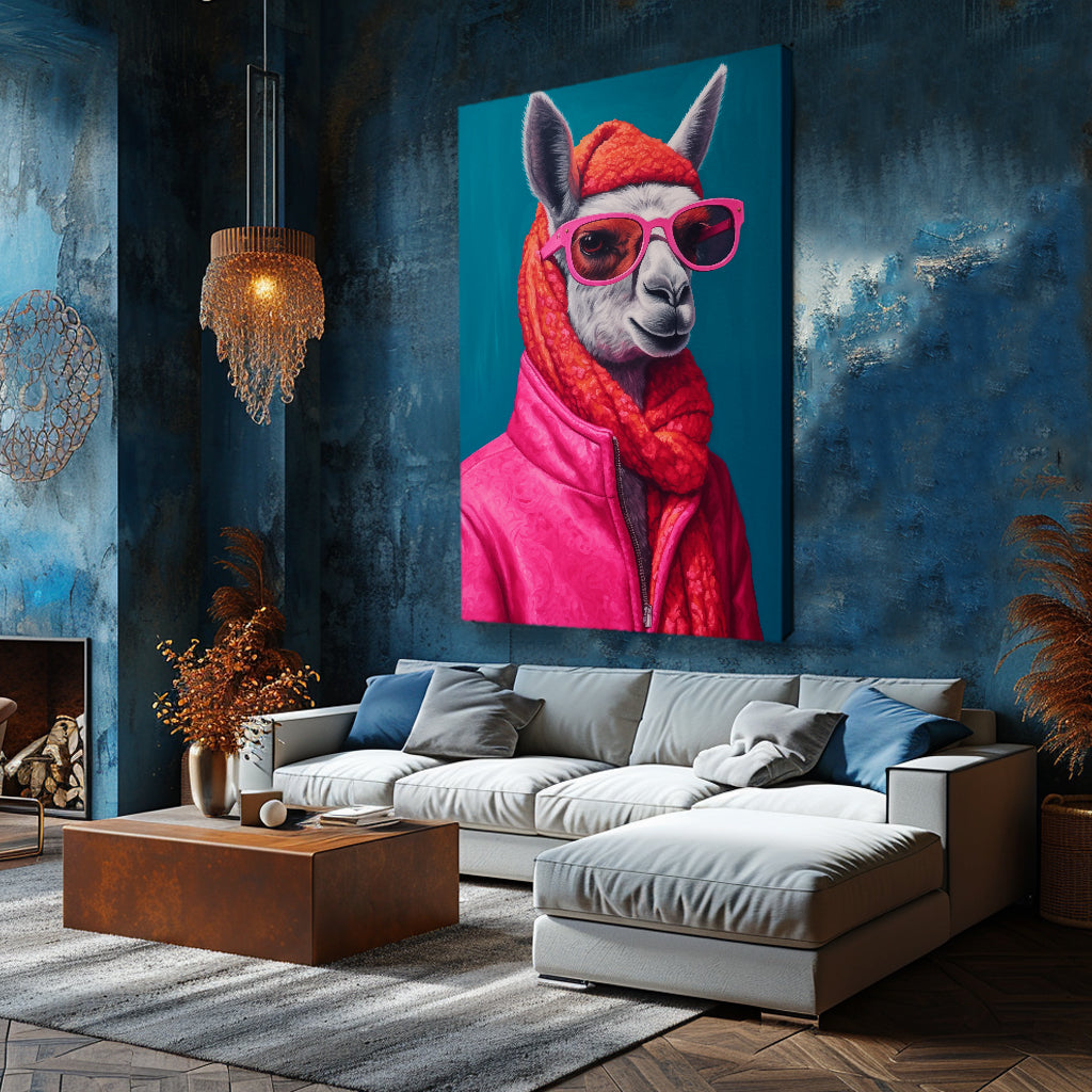 Fashionable Llama in Pink Attire Canvas Print ArtLexy   