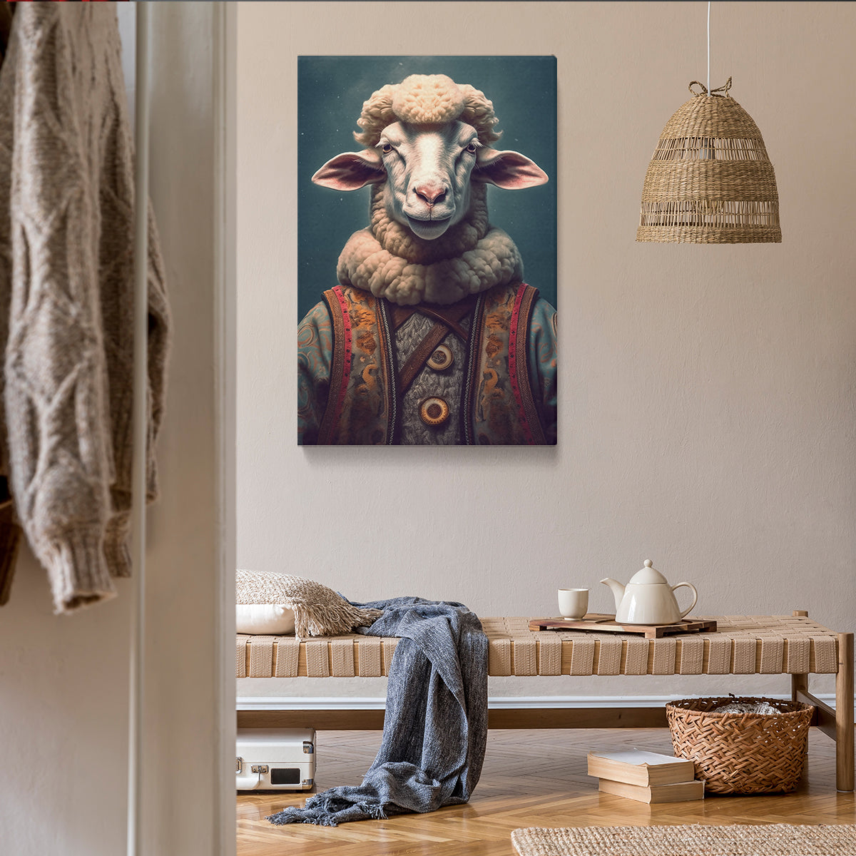 Charming Sheep in Vintage Attire Canvas Print ArtLexy   