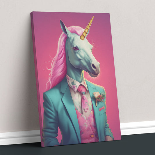 Dapper Unicorn in Turquoise Suit Canvas Print ArtLexy 1 Panel 16"x24" inches 