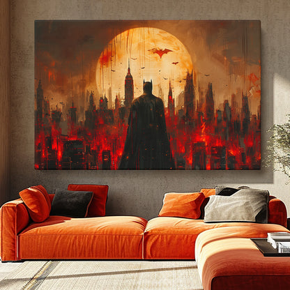 Man Bat in Night City Between Light and Shadow Canvas Print ArtLexy 1 Panel 24"x16" inches 