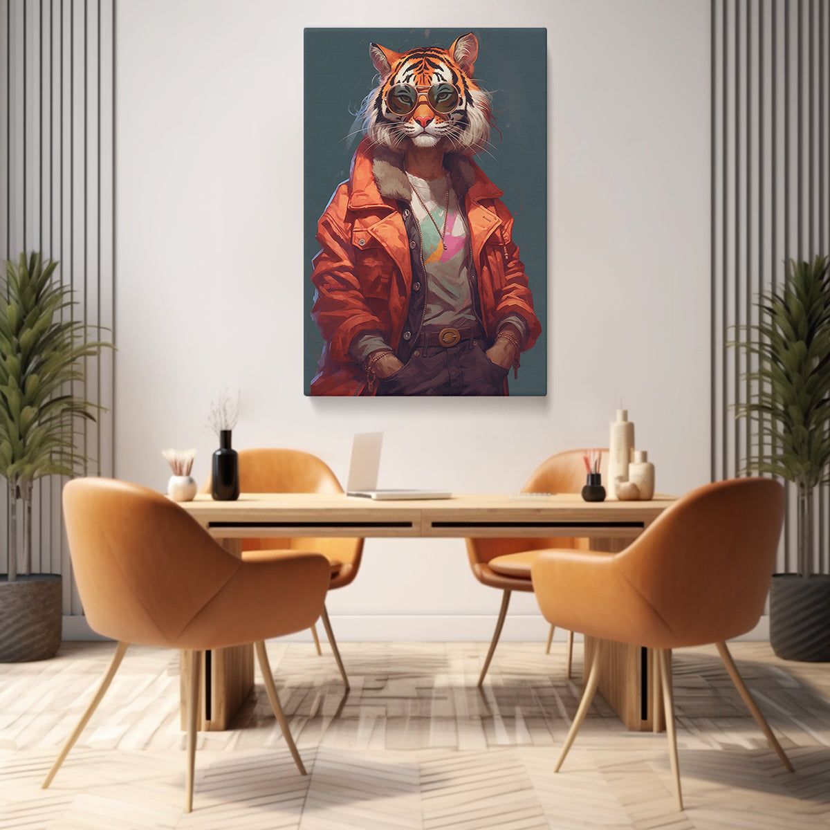 Urban Tiger in Trendy Attire Canvas Print ArtLexy 1 Panel 16"x24" inches 