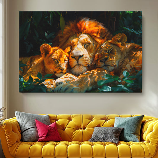 Tender Lion Family Canvas Print ArtLexy 1 Panel 24"x16" inches 