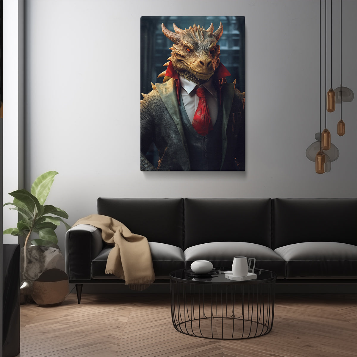 Dapper Dragon in Suit and Tie Canvas Print ArtLexy   