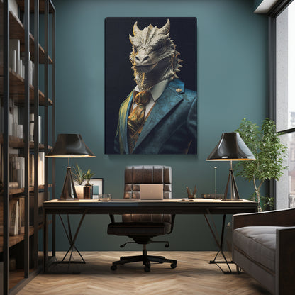 Stylish Dragon in Teal Blazer Canvas Print ArtLexy 1 Panel 16"x24" inches 