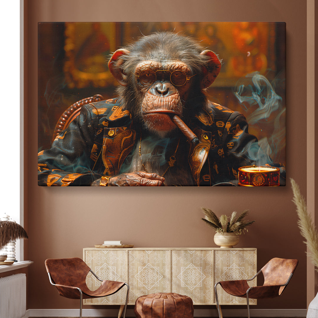 Contemplative Chimpanzee in Luxurious Attire Canvas Print ArtLexy 1 Panel 24"x16" inches 
