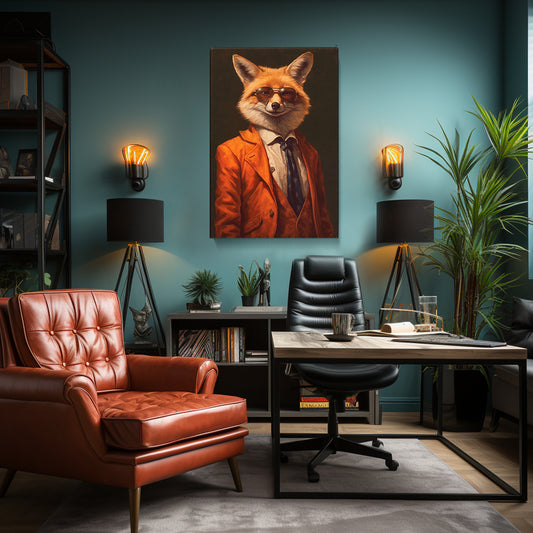 Dashing Fox in Orange Blazer Canvas Print ArtLexy 1 Panel 16"x24" inches 