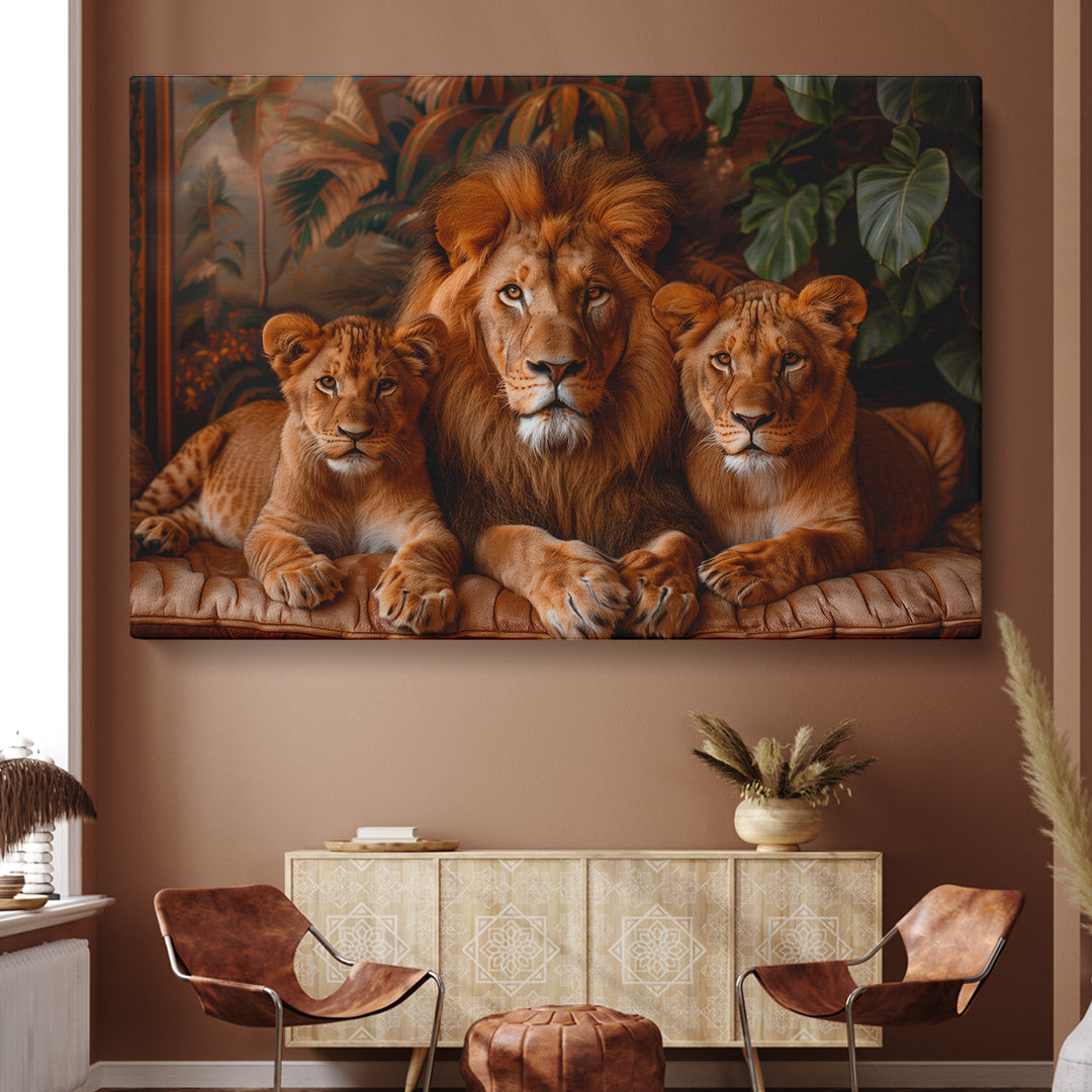 Noble Lion and Cubs Canvas Print ArtLexy 1 Panel 24"x16" inches 