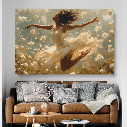 Beautiful Ballerina Dancing in White Dress Canvas Print ArtLexy 1 Panel 24"x16" inches 