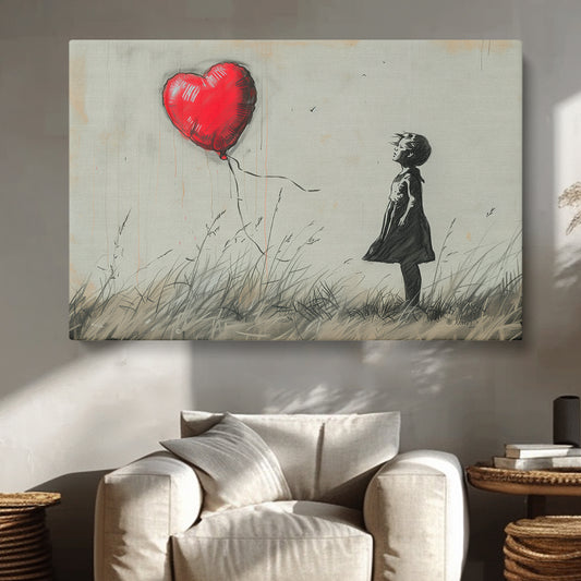Heartwarming Red Balloon and Child Canvas Print ArtLexy 1 Panel 24"x16" inches 