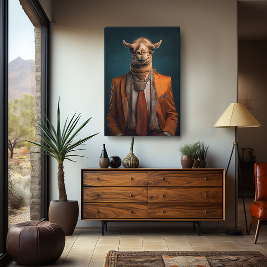 Stylish Camel in Orange Blazer Canvas Print ArtLexy 1 Panel 16"x24" inches 
