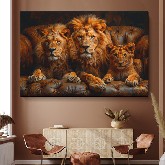 Majestic Lion Family Canvas Print ArtLexy 1 Panel 24"x16" inches 