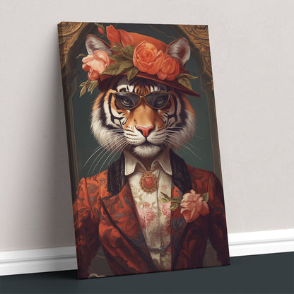 Artistic Tiger with Floral Hat Canvas Print ArtLexy   