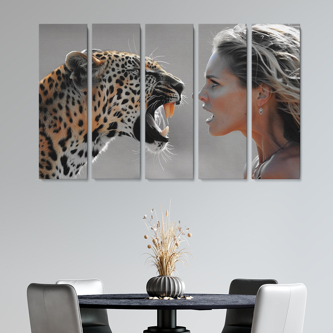 Intense Leopard Roar at Woman Canvas Print ArtLexy   