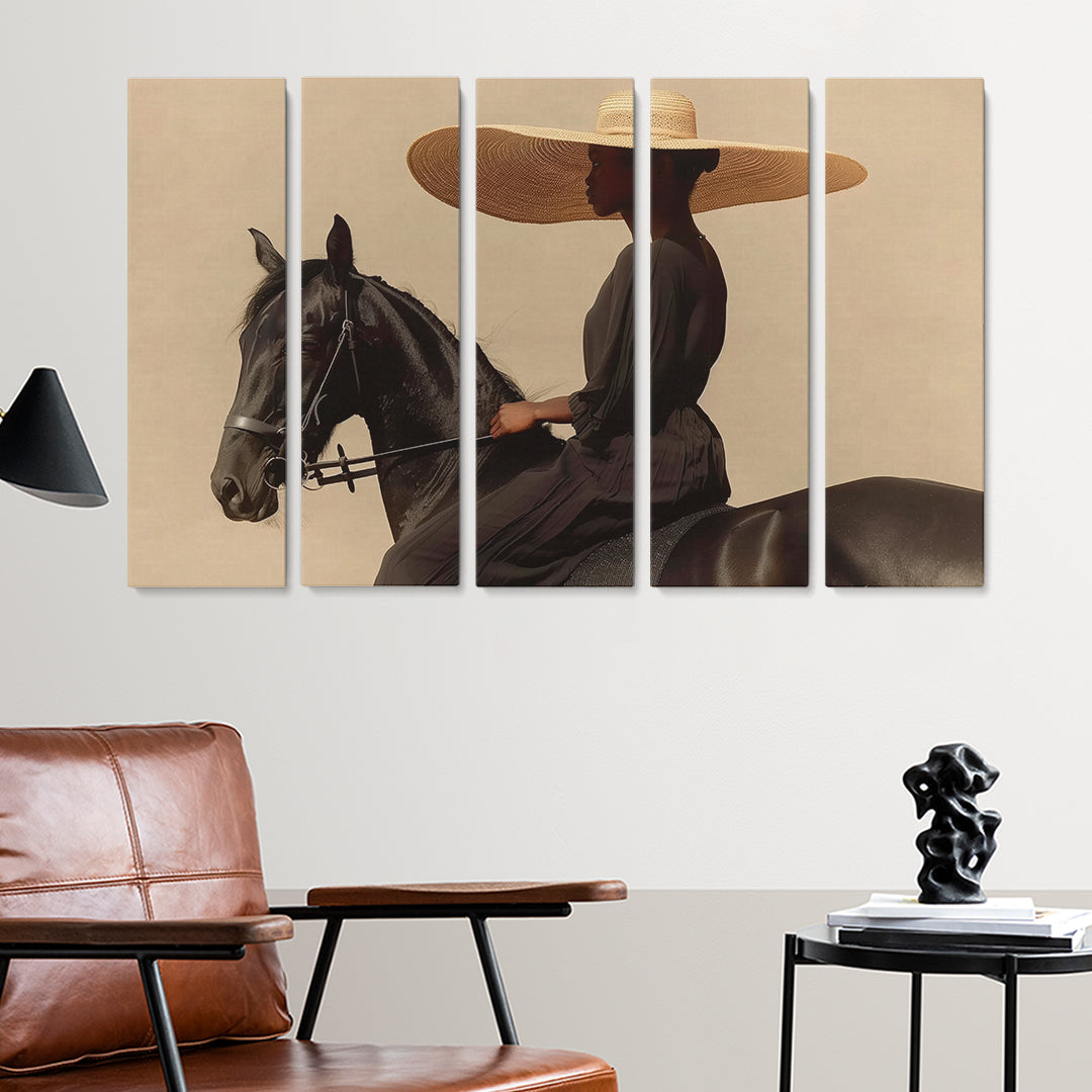 Elegant Woman Rider on Horse Canvas Print ArtLexy 5 Panels 36"x24" inches 