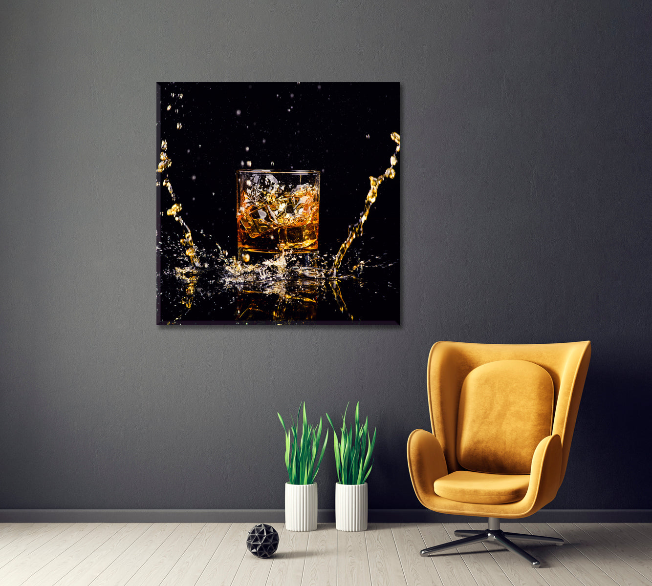 Whiskey Glass with Splash Square Canvas Print Canvas Print ArtLexy   