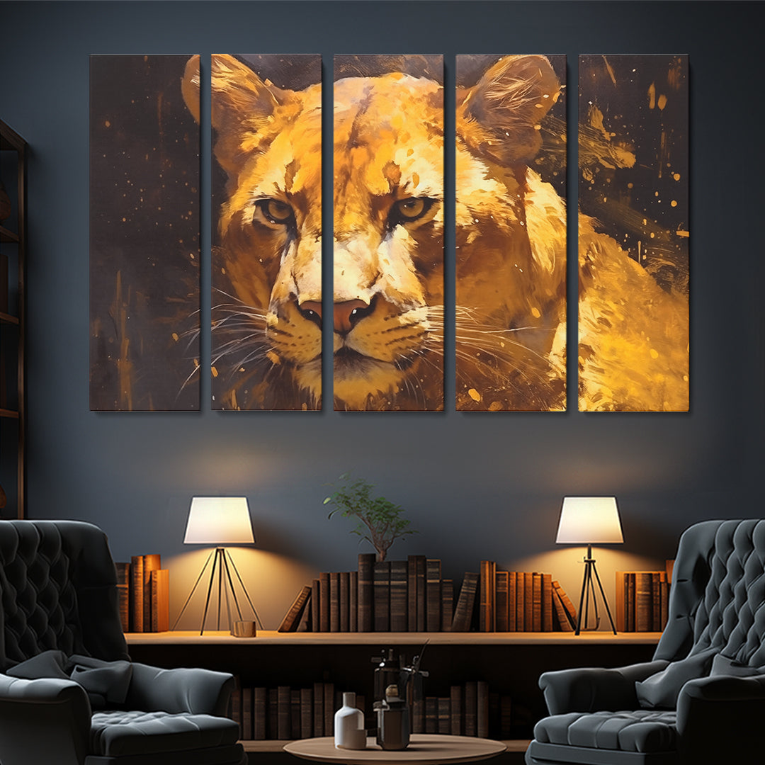 Intense Gaze Lioness Canvas Print ArtLexy 5 Panels 36"x24" inches 