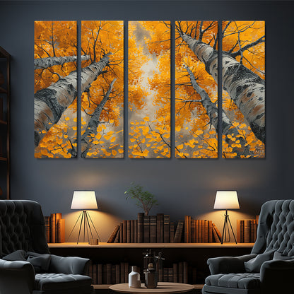 Autumn Birch Forest Canvas Print ArtLexy 5 Panels 36"x24" inches 