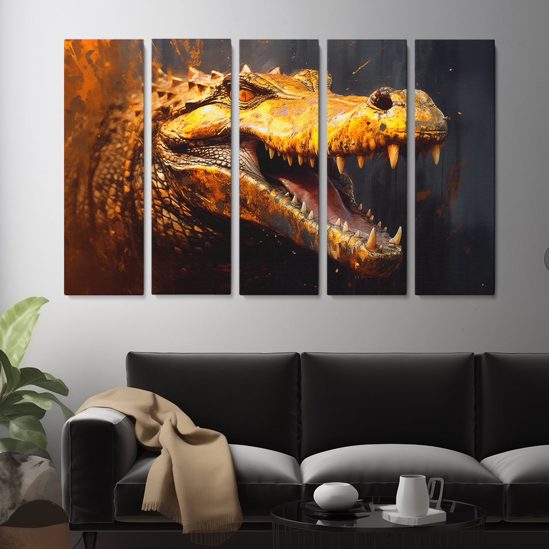 Fierce Alligator Close-Up Canvas Print ArtLexy 5 Panels 36"x24" inches 