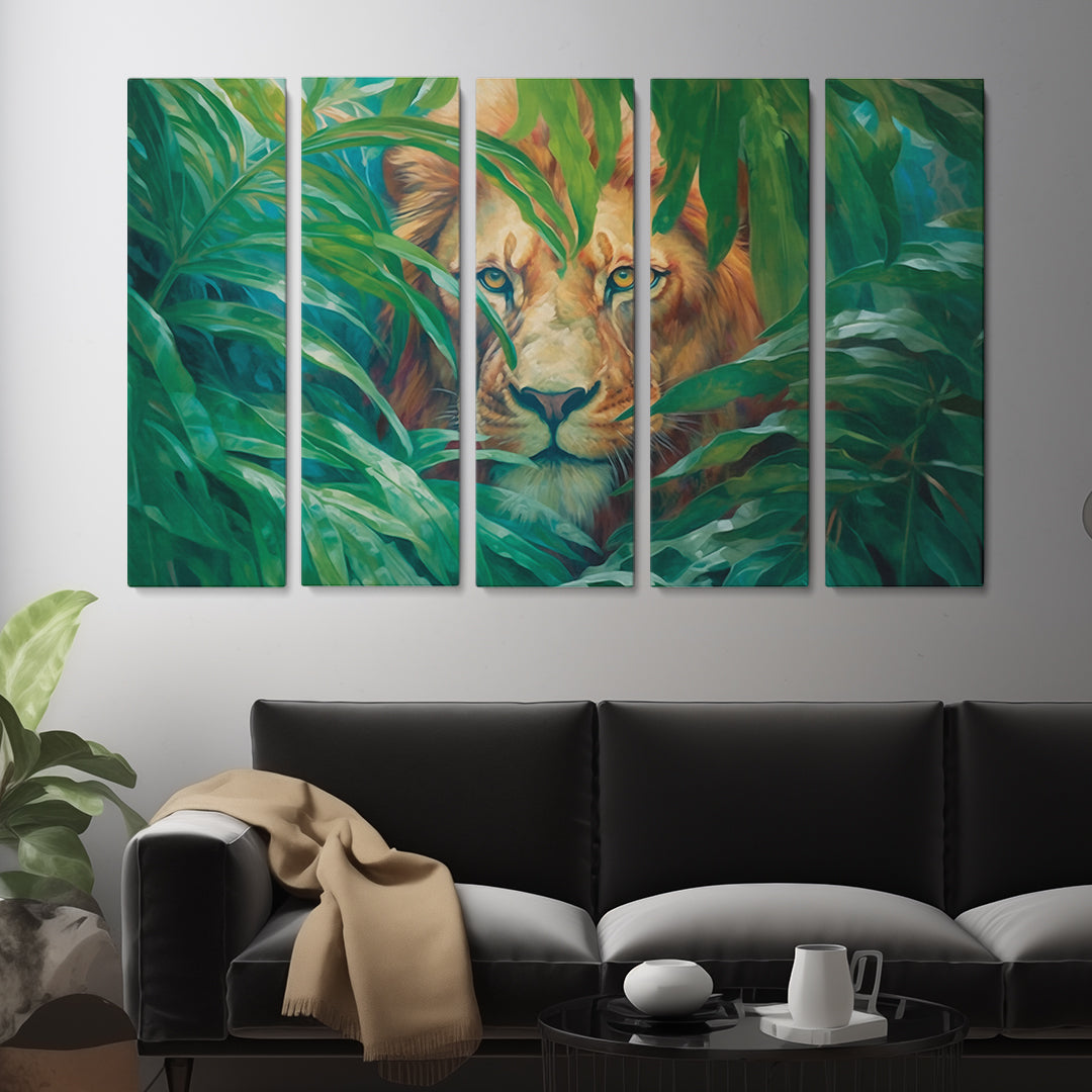 Verdant Jungle King Lion Canvas Print ArtLexy 5 Panels 36"x24" inches 