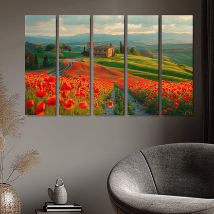 Tuscan Villa Amidst Blooming Poppy Fields Canvas Print ArtLexy   
