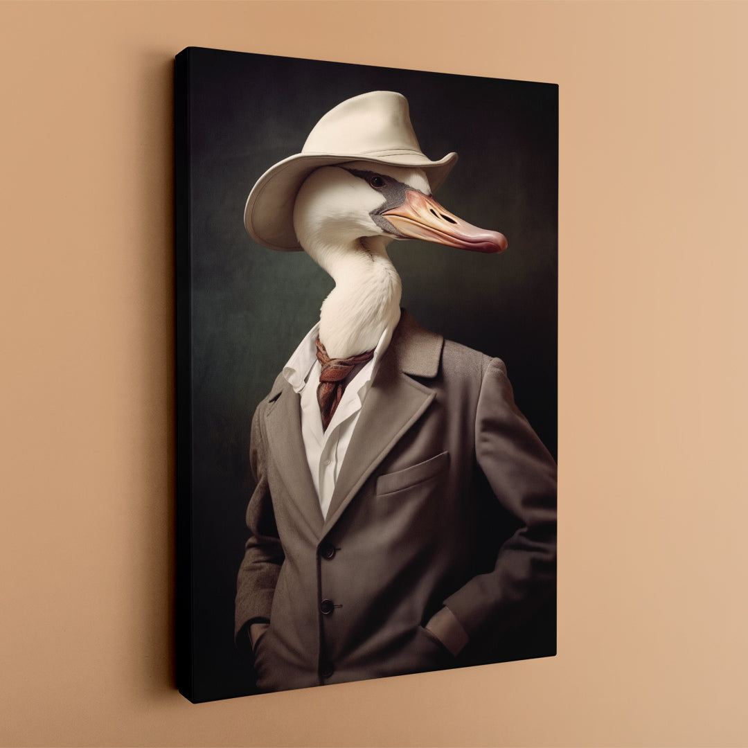Sophisticated Swan in Hat and Suit Canvas Print ArtLexy   