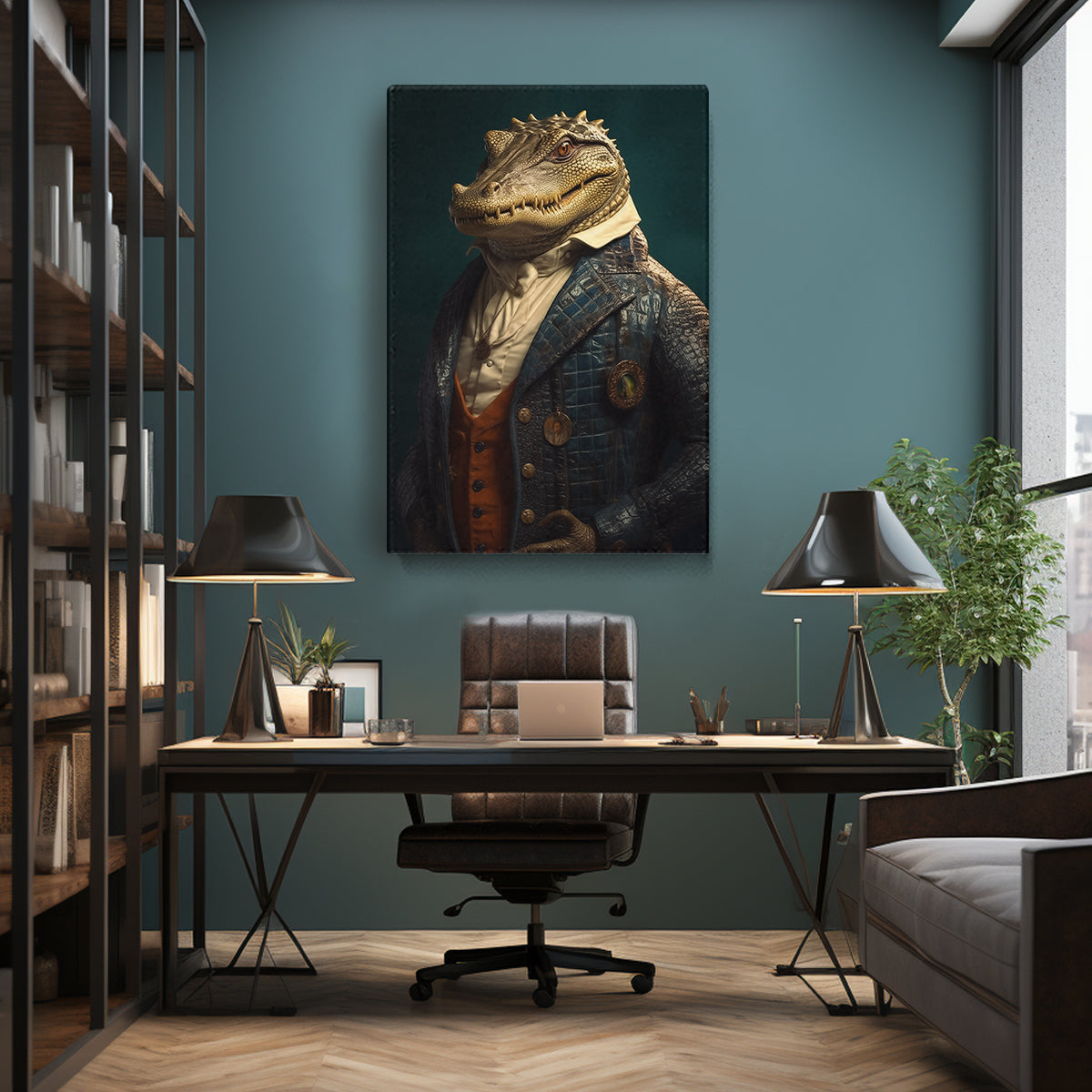 Regal Crocodile in Vintage Attire Canvas Print ArtLexy   