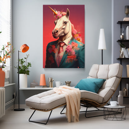 Floral Unicorn in Suit Canvas Print ArtLexy   