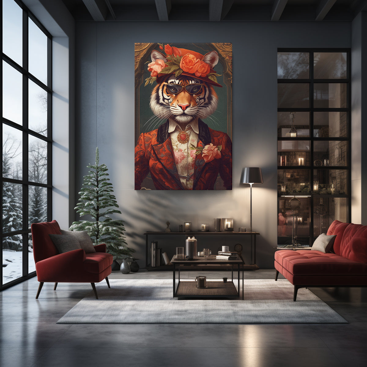 Artistic Tiger with Floral Hat Canvas Print ArtLexy   