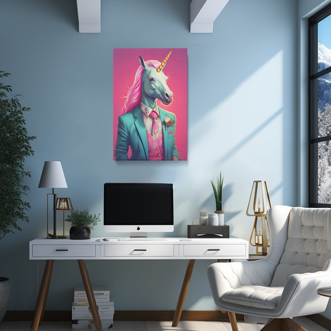 Dapper Unicorn in Turquoise Suit Canvas Print ArtLexy   