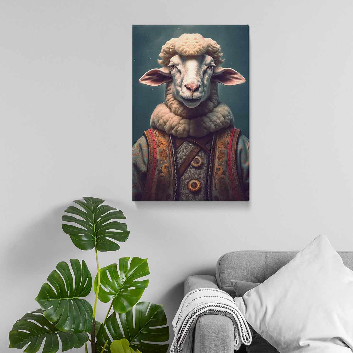 Charming Sheep in Vintage Attire Canvas Print ArtLexy   