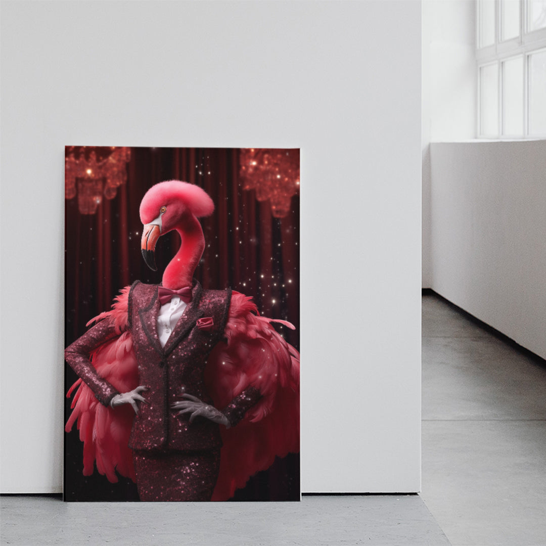 Showbiz Flamingo in Sequined Tuxedo Canvas Print ArtLexy   