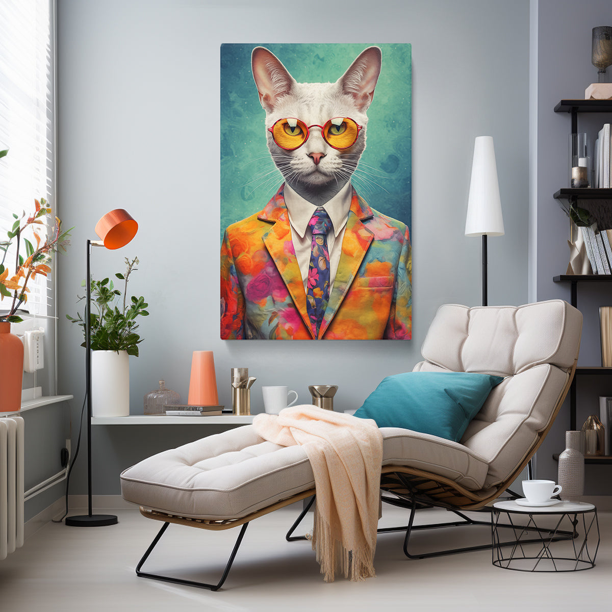 Vibrant Cat in Floral Blazer Canvas Print ArtLexy   