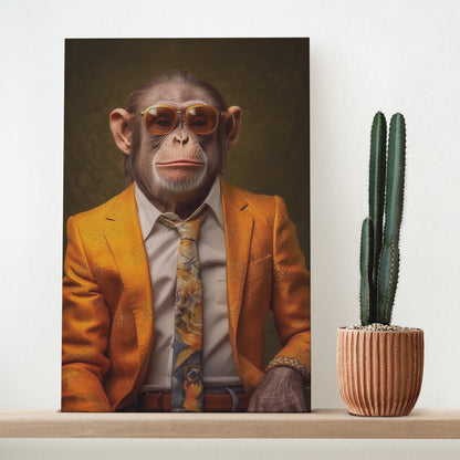 Chic Chimpanzee in Orange Blazer Canvas Print ArtLexy   