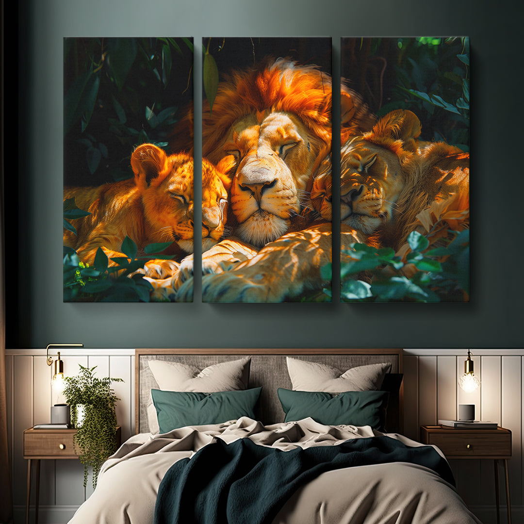 Tender Lion Family Canvas Print ArtLexy 3 Panels 36"x24" inches 