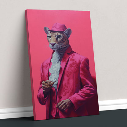 Dashing Leopard in Pink Fedora Canvas Print ArtLexy 1 Panel 16"x24" inches 