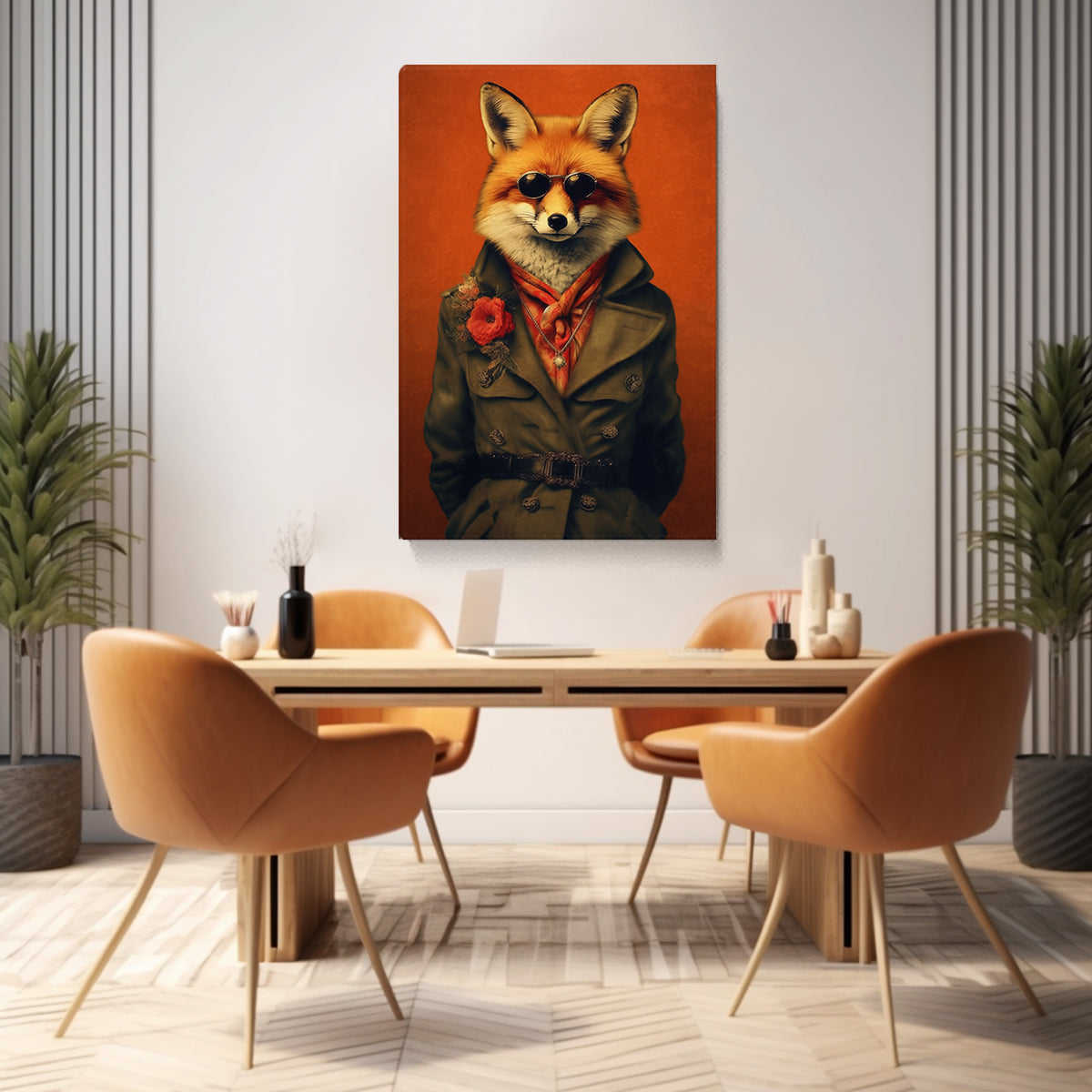 Fox in Military Trench Coat Canvas Print ArtLexy   