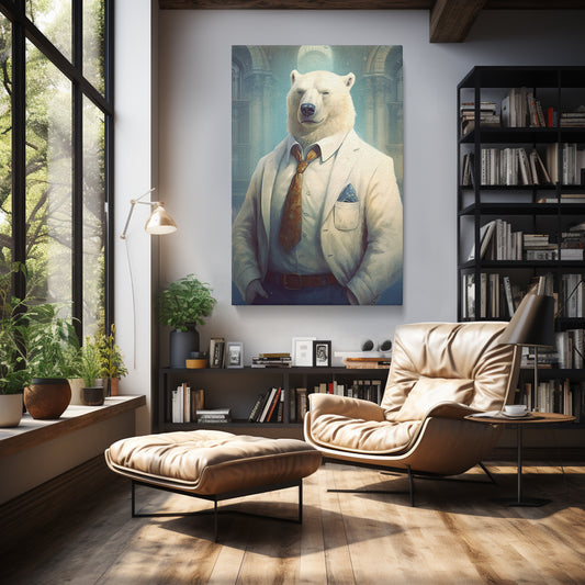 Elegant Polar Bear in Business Attire Canvas Print ArtLexy 1 Panel 16"x24" inches 