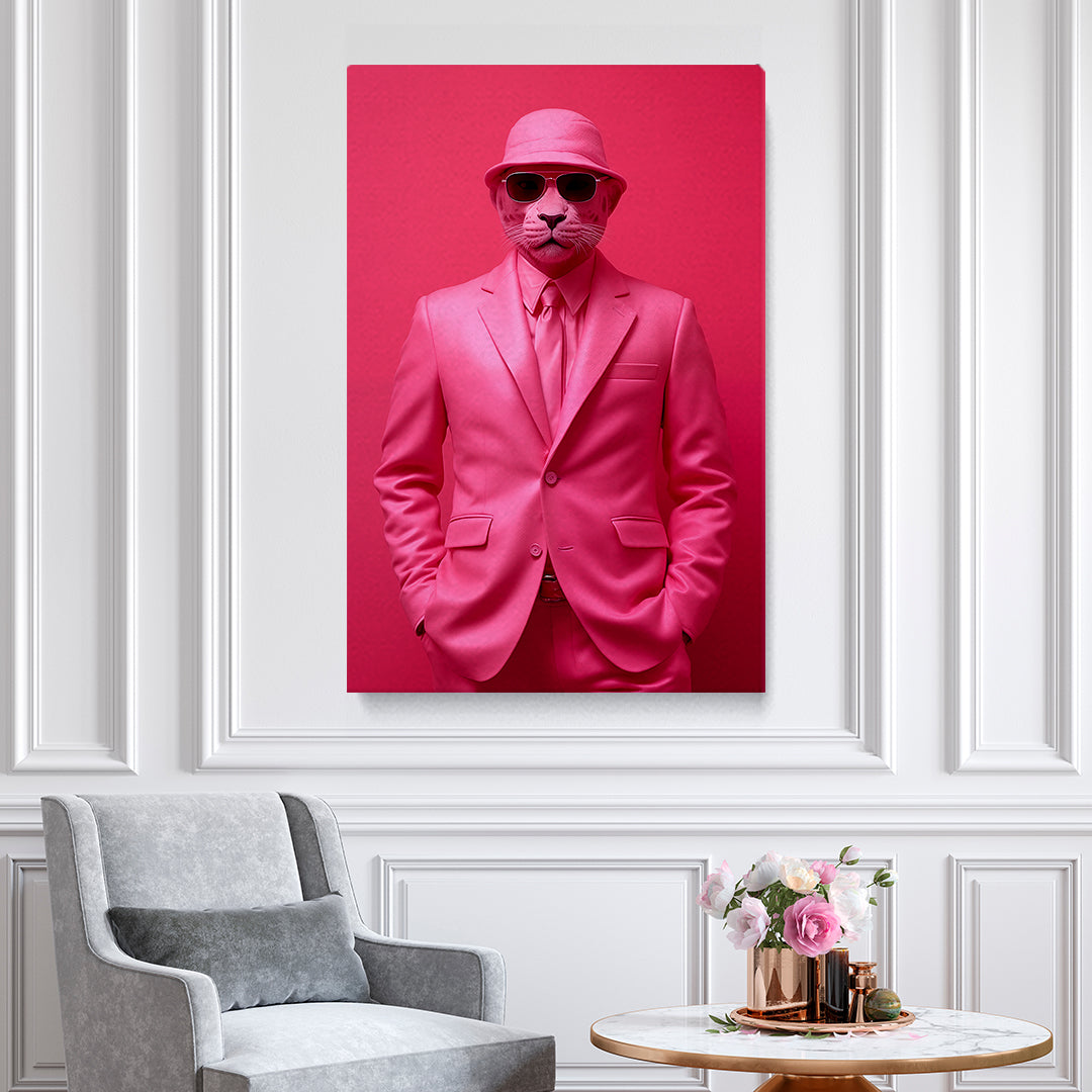 Stylish Panther in Monochrome Pink Canvas Print ArtLexy   