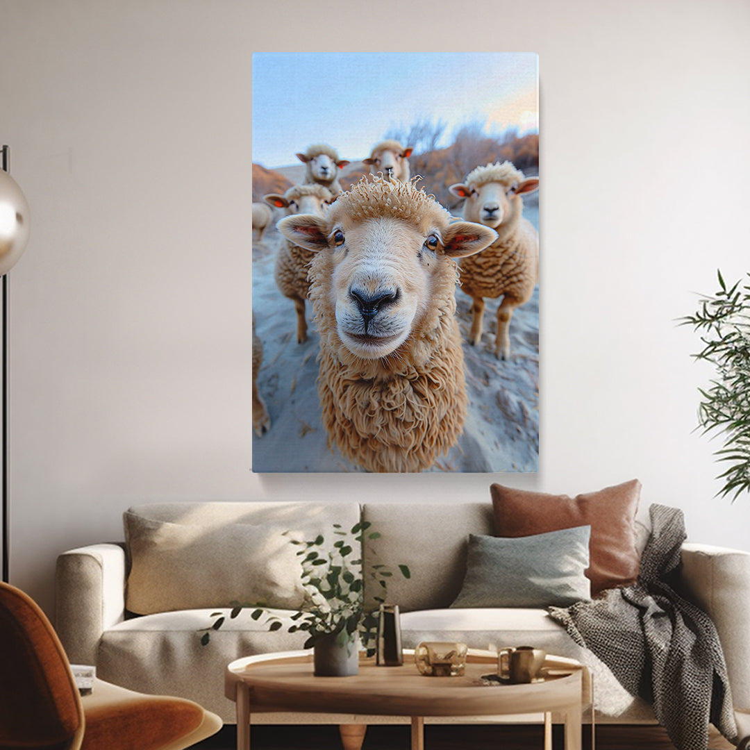 Smiling Sheep Flock Canvas Print ArtLexy 1 Panel 16"x24" inches 