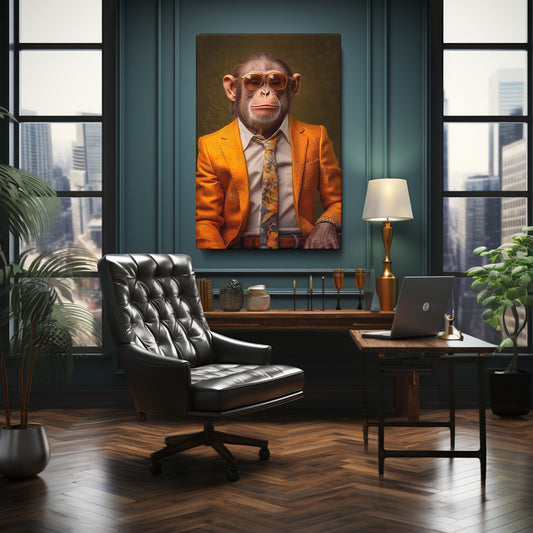 Chic Chimpanzee in Orange Blazer Canvas Print ArtLexy 1 Panel 16"x24" inches 