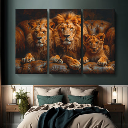 Majestic Lion Family Canvas Print ArtLexy 3 Panels 36"x24" inches 